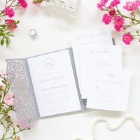 Grey Pocketfold Lace Floral Wedding Invitations