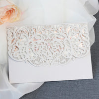 Grey Laser Cut Pocket Floral Invitations with Rose Gold Ornament