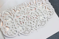 Grey Laser Cut Pocket Floral Invitations with Rose Gold Ornament