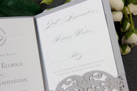 Grey Pocketfold Elegant Lace Floral Wedding Invitations