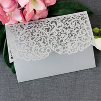 Grey Pocketfold Lace Floral Wedding Invitations