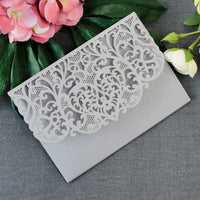 Grey Pocketfold Elegant Lace Floral Wedding Invitations
