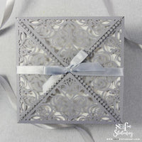 DIY Invitations Wedding Invitation Cards Laser Cut with Cream Lace + Envelope Elegant Gray Satin Ribbon Wedding Invitations Birthday