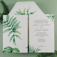 Beautiful Wedding Day Invitation With White Background and Printed Watercolour Fern