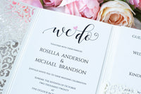 White Pocketfold Lace Floral Wedding Invitations