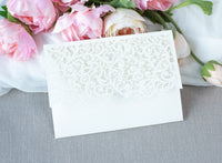 White Pocketfold Lace Floral Wedding Invitations