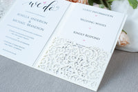 White Pocketfold Lace Floral Wedding Invitations