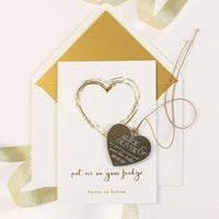Save the Date Magnet Gold Foil Heart Pressed Design Mirror Heart Engraved