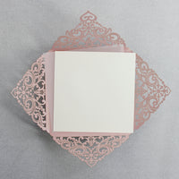 Lace Misty Rose Square Elegant Wedding Invitations with Ribbon