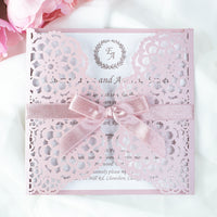 Elegant Misty Rose Wedding Invitations - Laser cut Floral Invitation with Cream Insert