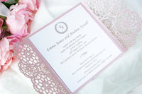 Elegant Misty Rose Wedding Invitations - Laser cut Floral Invitation with Cream Insert