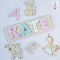 Personalised 3D Name Puzzle Educational Wooden Toy for Children Early Learning Letter Shape Matching Games with Pegs Gift For Kids Birthday
