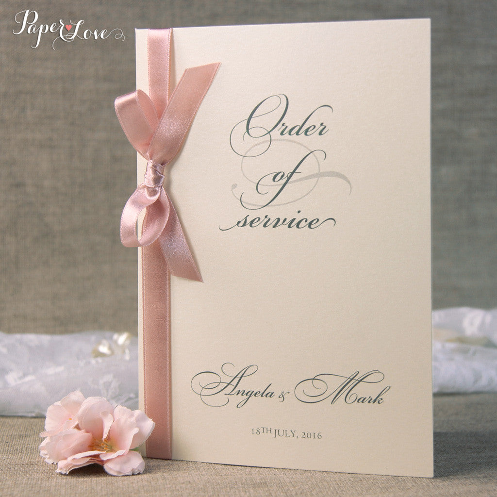 Gorgeous personalised Order of Service with ribbon