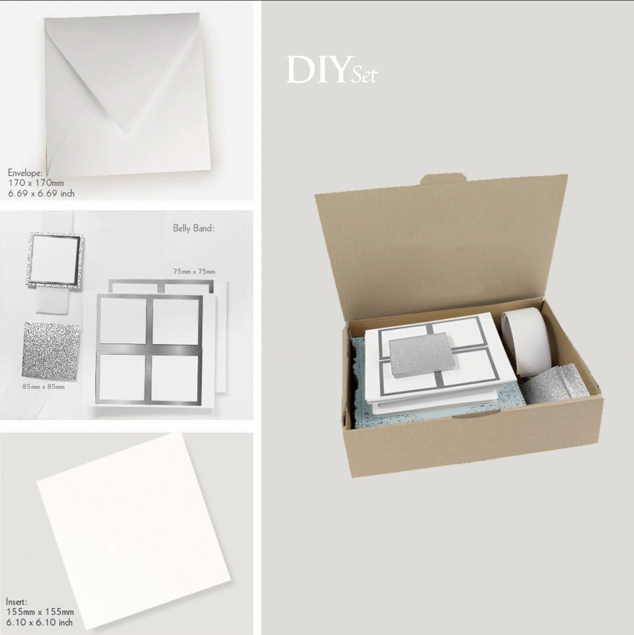 Blue Square Wedding Invitations with White Insert and Silver Glitter