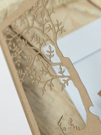 Rustical Gatefold Wedding Invitations Laser Cut Tree Eco Paper & Jute String