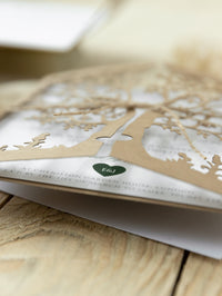 Rustical Gatefold Wedding Invitations Laser Cut Tree Eco Paper & Jute String