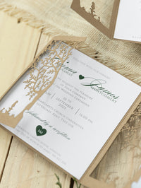 Rustical Gatefold Wedding Invitations Laser Cut Tree Eco Paper & Jute String
