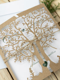 Rustical Gatefold Wedding Invitations Laser Cut Tree Eco Paper & Jute String