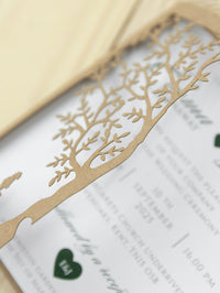 Rustical Gatefold Wedding Invitations Laser Cut Tree Eco Paper & Jute String