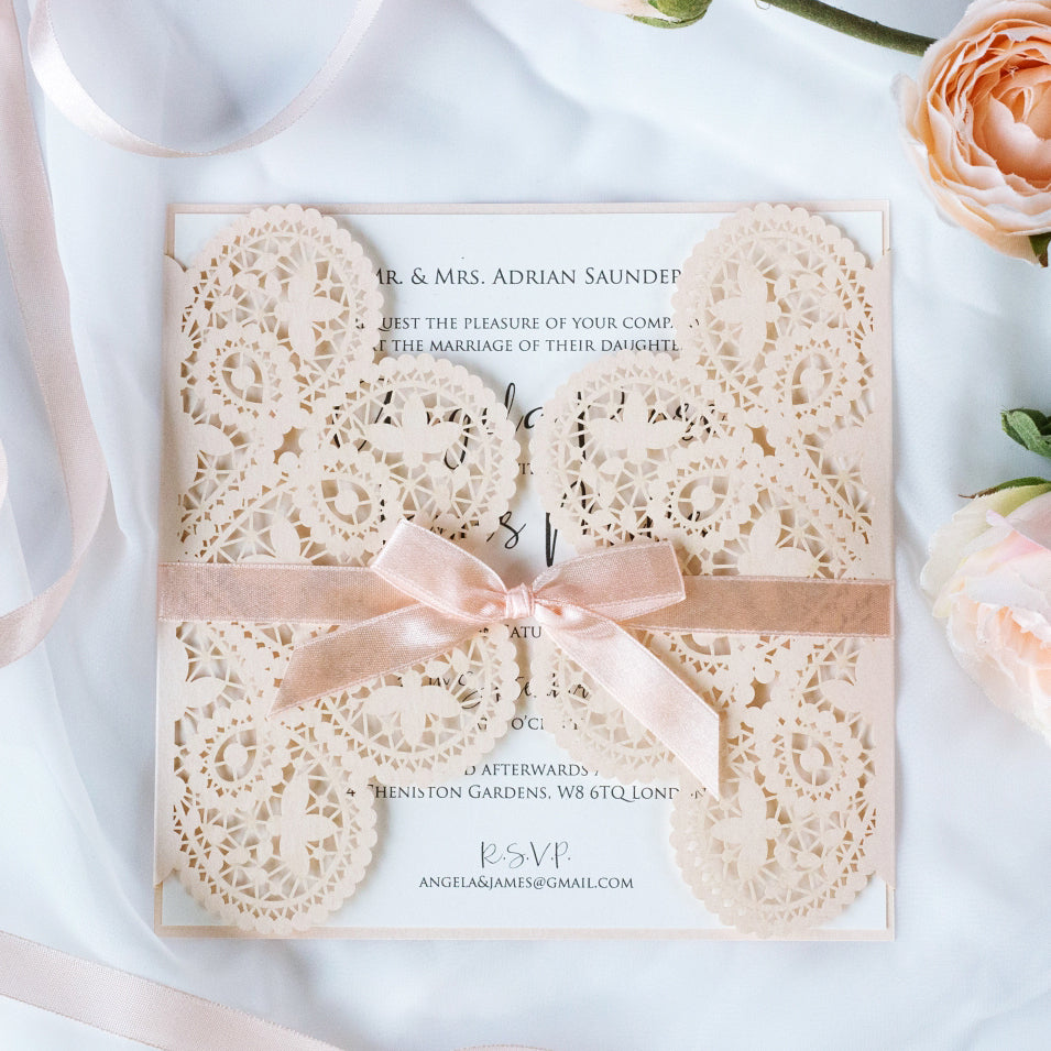 Elegant Peach Two Side Opening Wedding Invitations