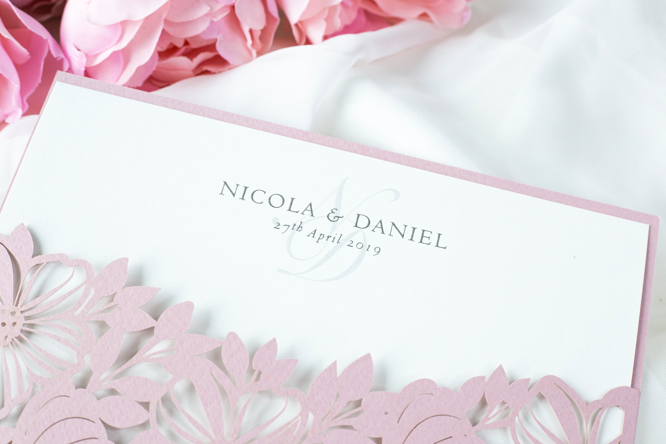 Elegant Floral Square Lace Misty Rose Wedding Invitations with Envelopes DIY Invitation Cards Kit Laser Cut Set