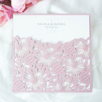 Elegant Floral Square Lace Misty Rose Wedding Invitations with Envelopes DIY Invitation Cards Kit Laser Cut Set