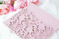 Elegant Floral Square Lace Misty Rose Wedding Invitations with Envelopes DIY Invitation Cards Kit Laser Cut Set