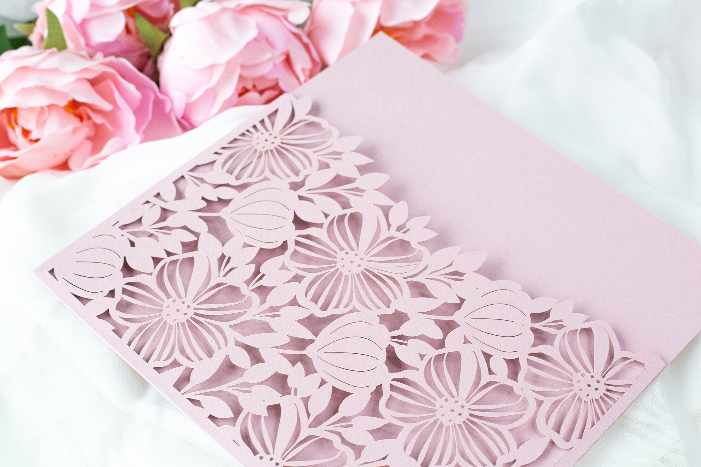 Elegant Floral Square Lace Misty Rose Wedding Invitations with Envelopes DIY Invitation Cards Kit Laser Cut Set