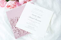 Elegant Floral Square Lace Misty Rose Wedding Invitations with Envelopes DIY Invitation Cards Kit Laser Cut Set
