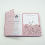 Pink Rose Pocketfold Lace Floral Wedding Invitations
