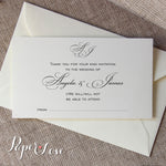 Beautiful White or Cream Wedding Reply Card  With Matching Envelope, RSVP