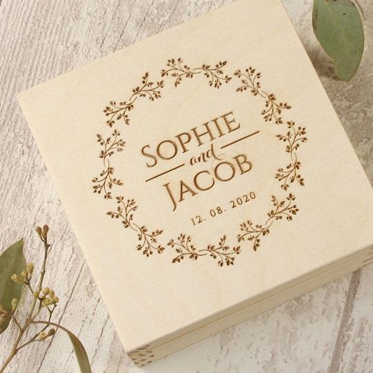 Beautiful Wooden Ring Box with personalization - various designs
