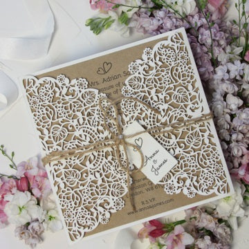 Rustic Wedding Invitation Floral Laser Cut DIY Kit