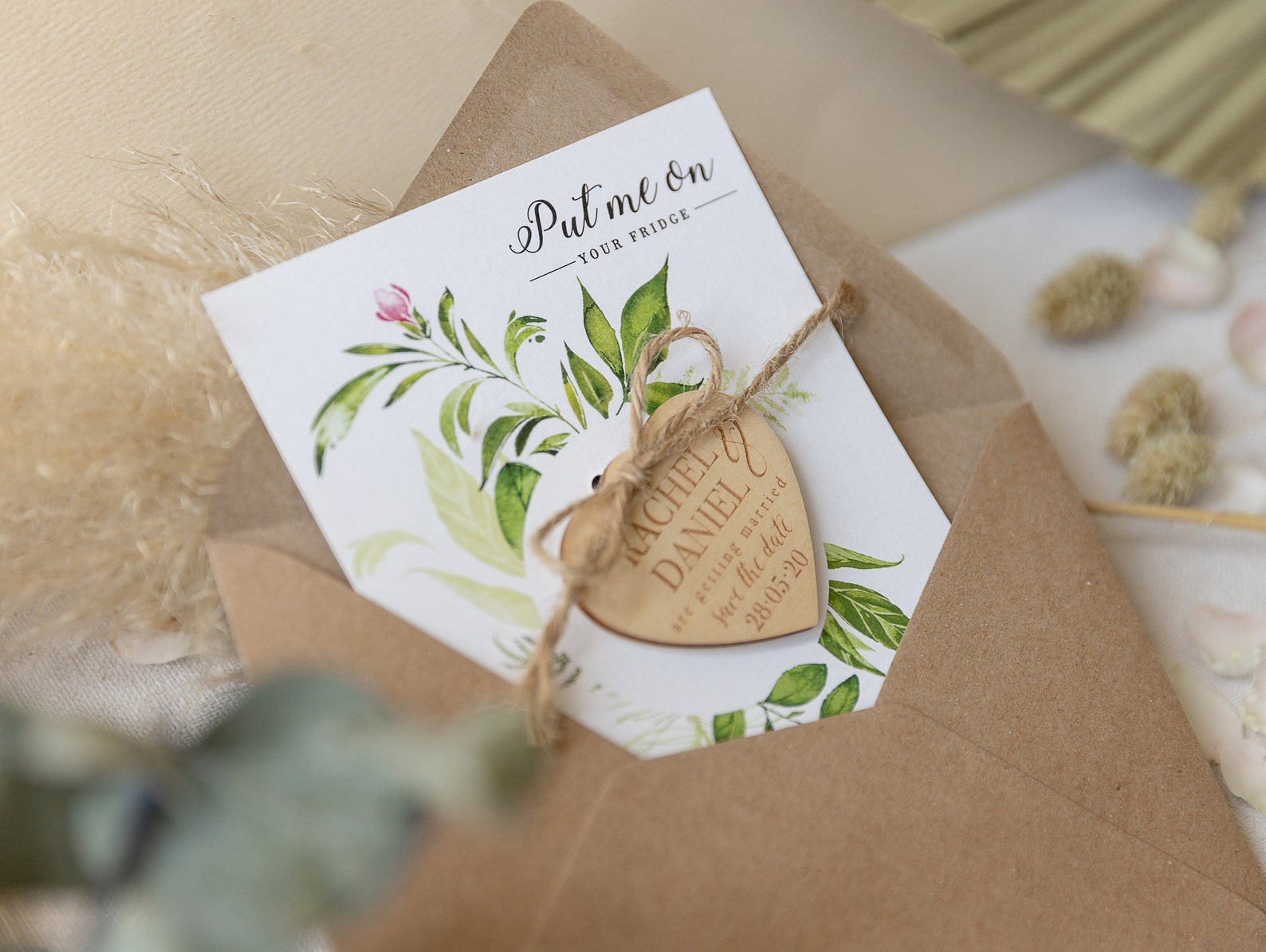 Save The Date wooden Magnet with Cards, Wedding Save Cards Rustic