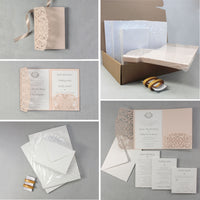 Peach Pocketfold Elegant Lace Floral Wedding Invitations