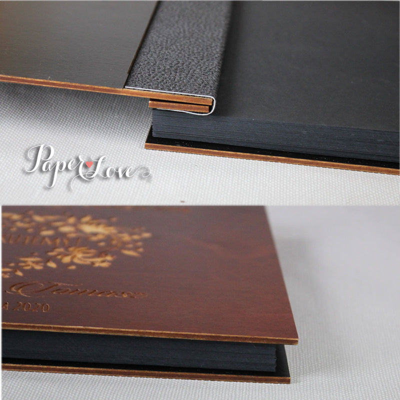 Elegant Brown Wooden Wedding Guest Book with Stylish Laser Cut Cover