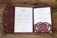 Burgundy Pocketfold Laser Cut Invitations for 4 inserts