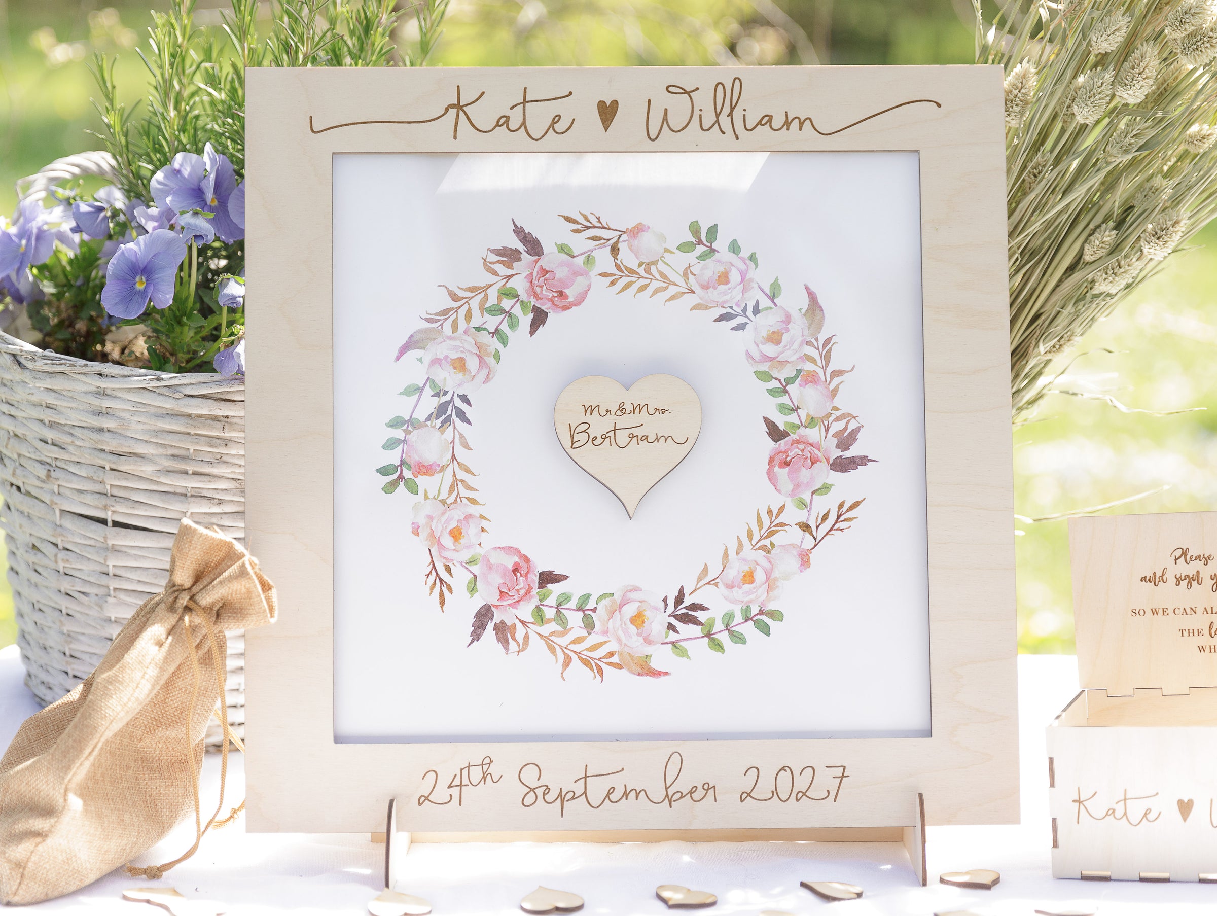 Natural Plywood Personalised Wedding Guestbook, Drop Box Set with Chest + Pen