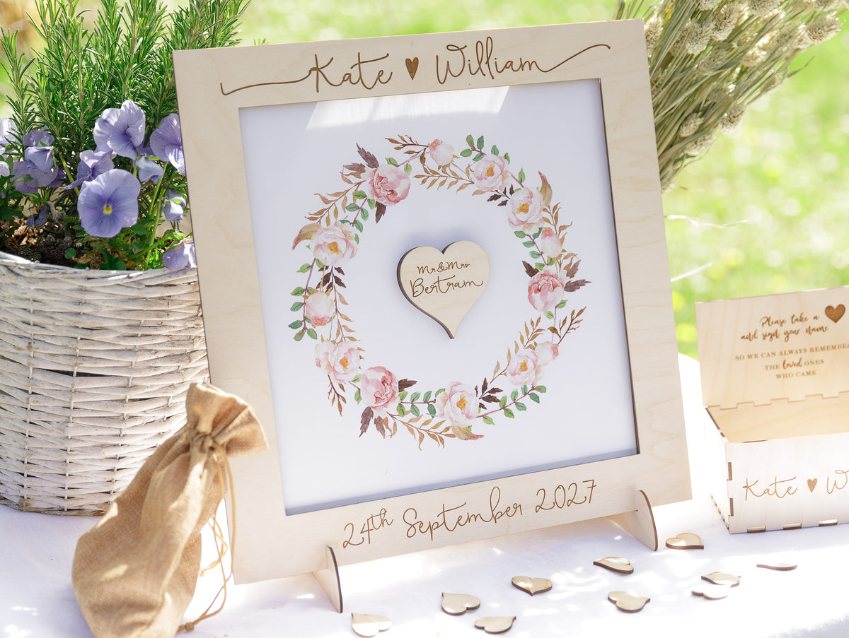 Natural Plywood Personalised Wedding Guestbook, Drop Box Set with Chest + Pen
