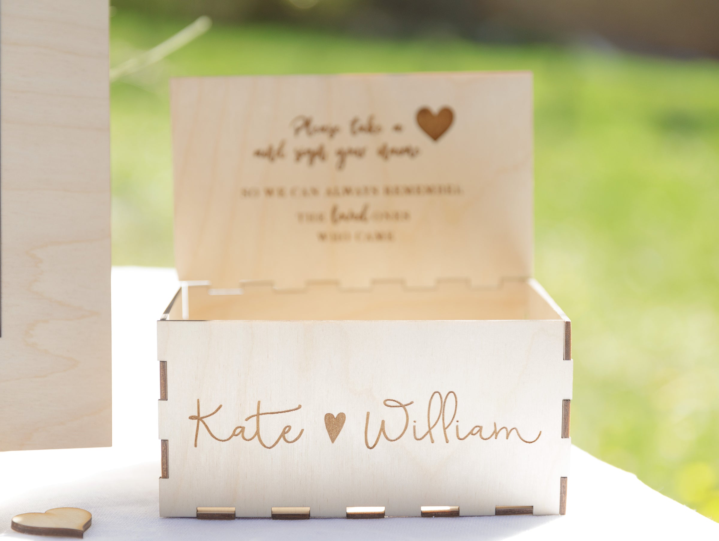 Natural Plywood Personalised Wedding Guestbook, Drop Box Set with Chest + Pen