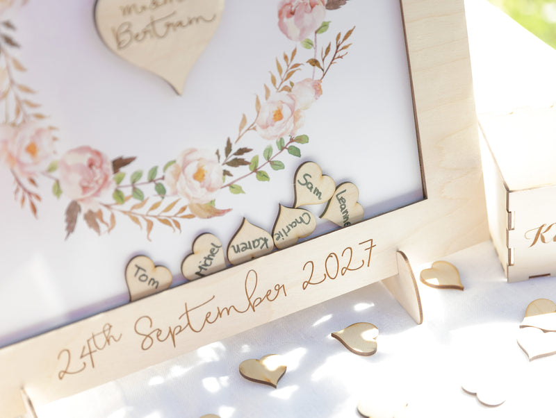 Natural Plywood Personalised Wedding Guestbook, Drop Box Set with Chest + Pen