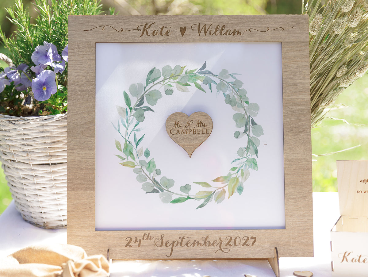 Sonoma Oak Personalised Wedding Guestbook, Drop Box Set with Chest + Pen