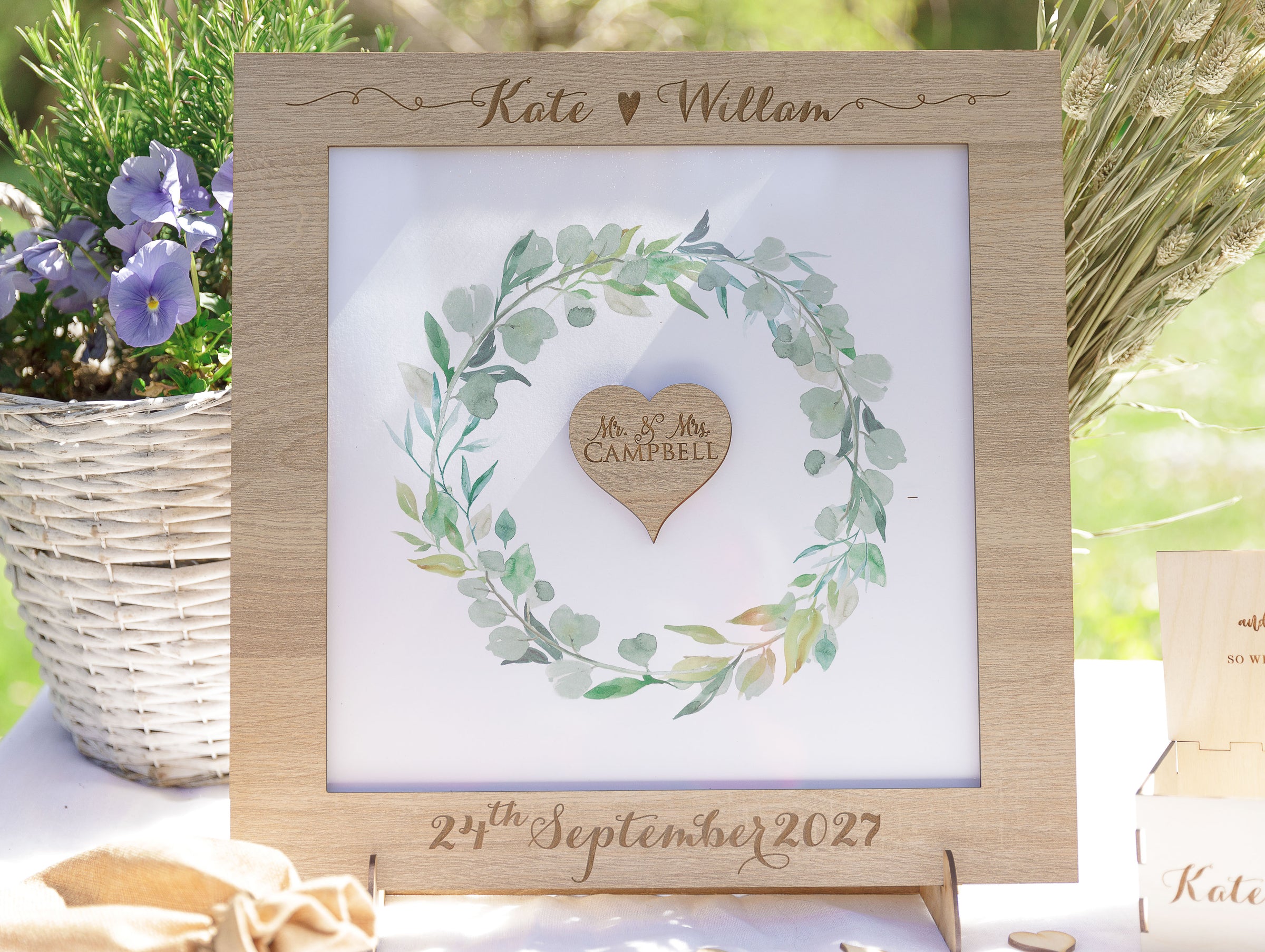 Sonoma Oak Personalised Wedding Guestbook, Drop Box Set with Chest + Pen