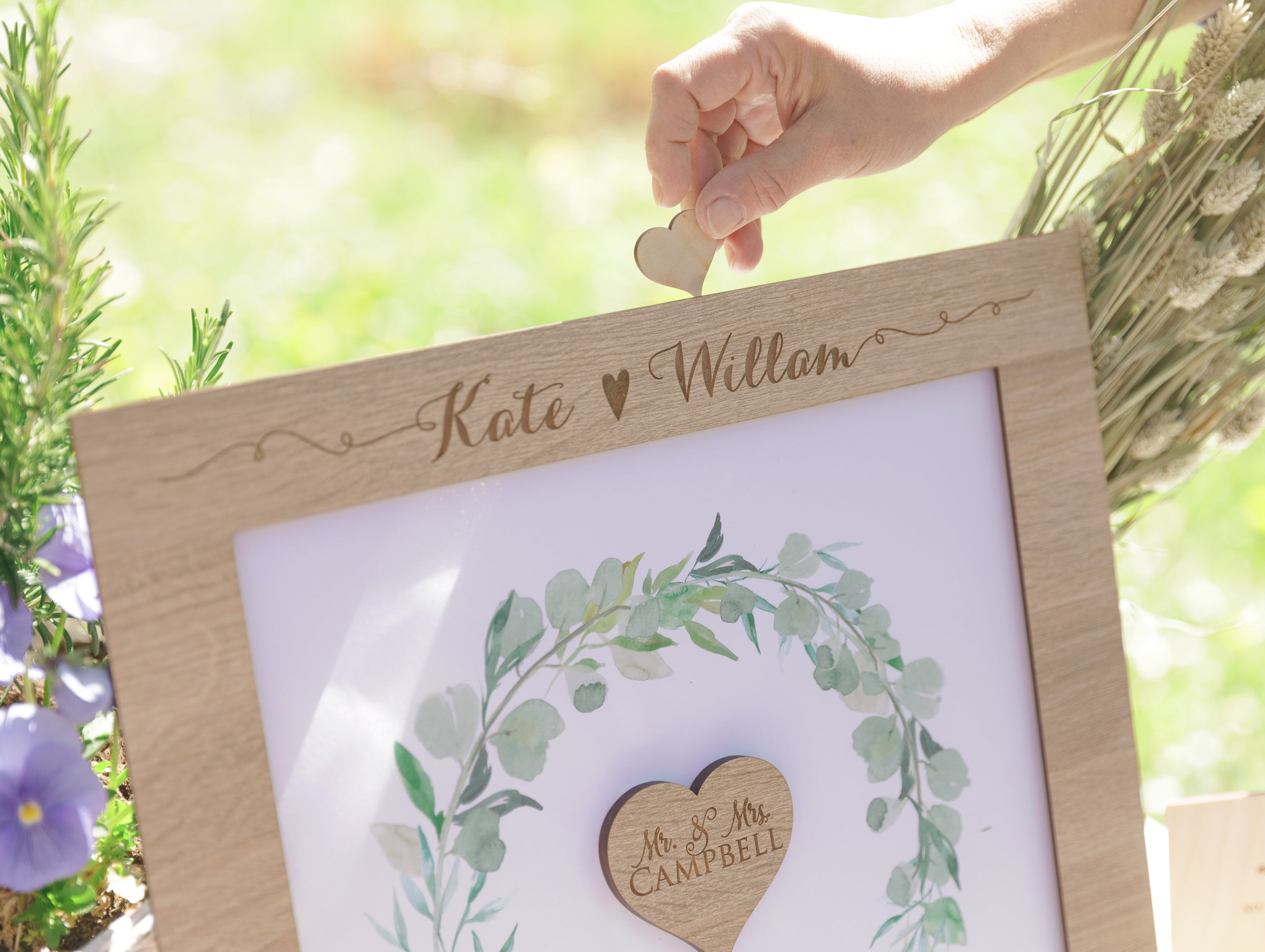 Sonoma Oak Personalised Wedding Guestbook, Drop Box Set with Chest + Pen