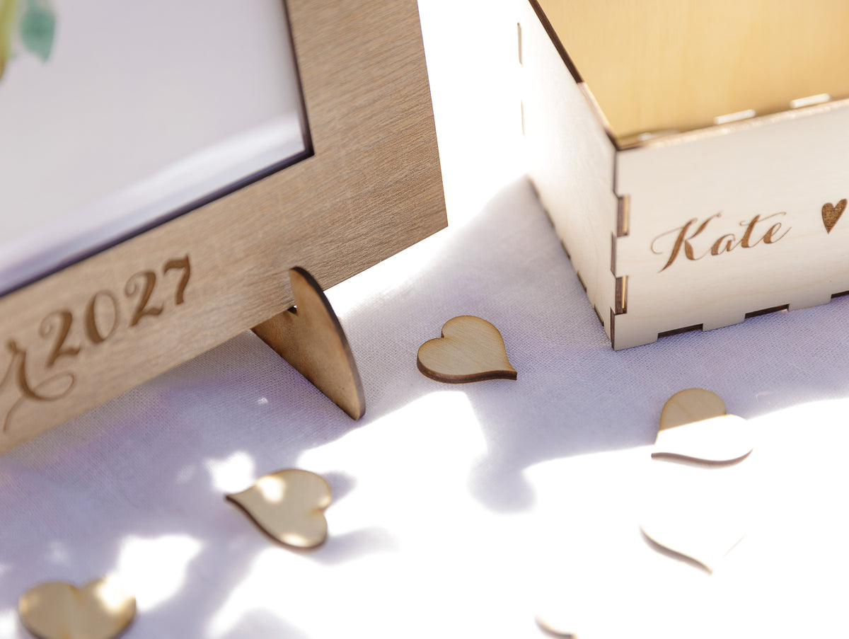 Sonoma Oak Personalised Wedding Guestbook, Drop Box Set with Chest + Pen