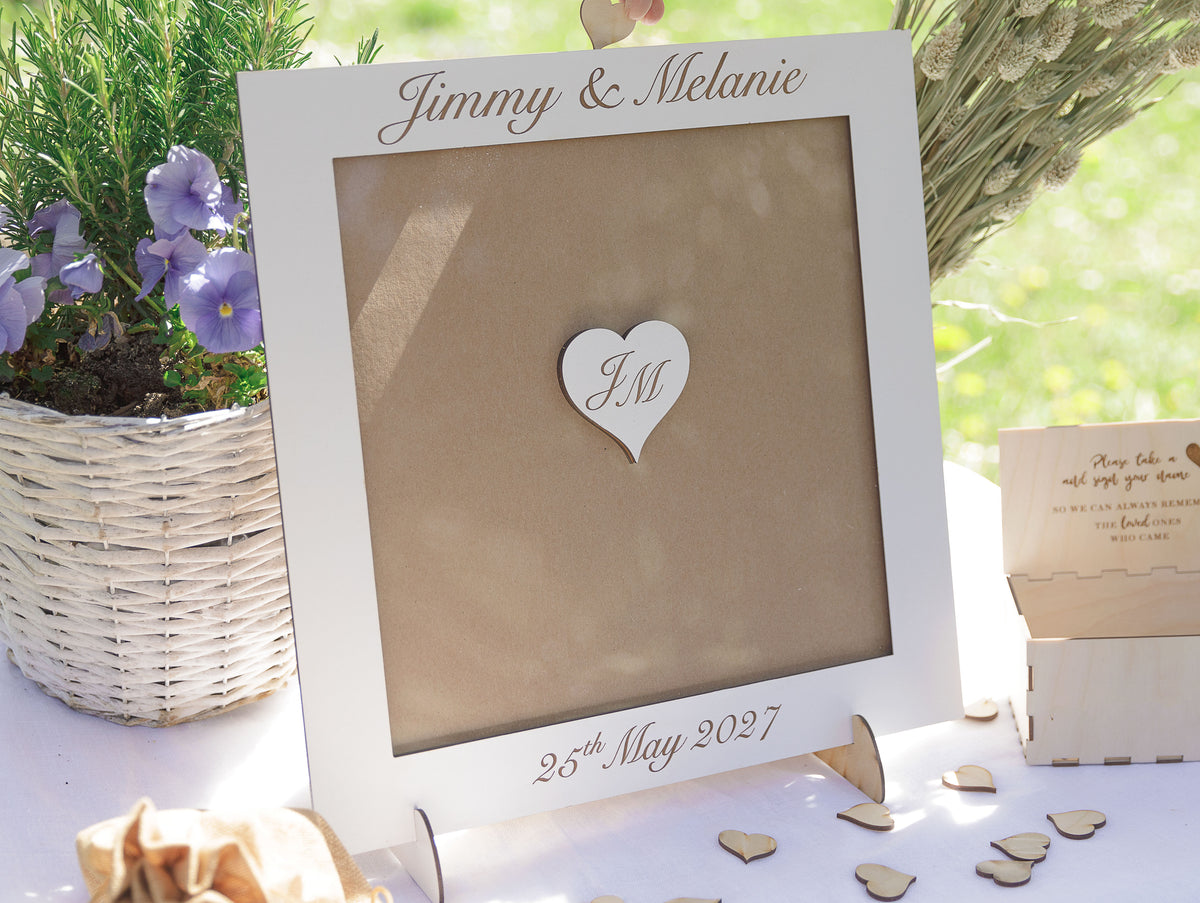 White Personalised Wedding Guestbook, Drop Box Set with Chest + Pen