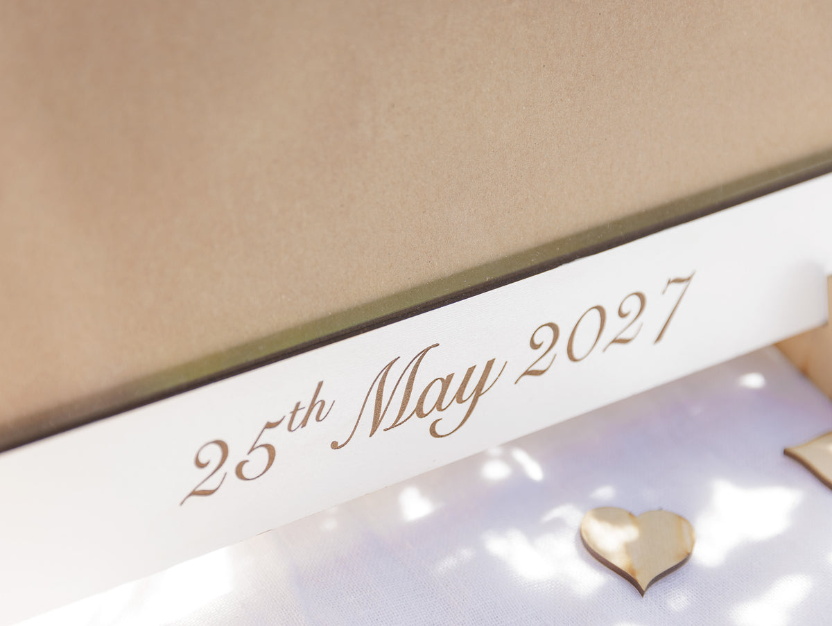 White Personalised Wedding Guestbook, Drop Box Set with Chest + Pen