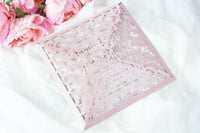 Lace Misty Rose Square Elegant Wedding Invitations with Ribbon