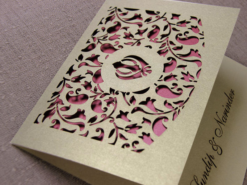 Luxury Intricate Lace Laser Cut Sikh Overlap Fold Indian Hindu Asian Wedding Invitation