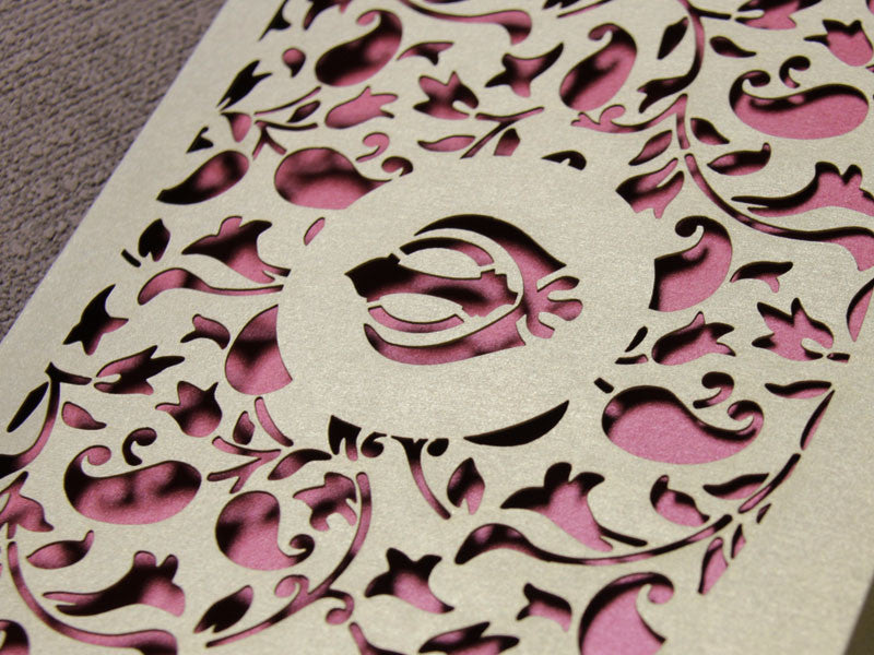 Luxury Intricate Lace Laser Cut Sikh Overlap Fold Indian Hindu Asian Wedding Invitation